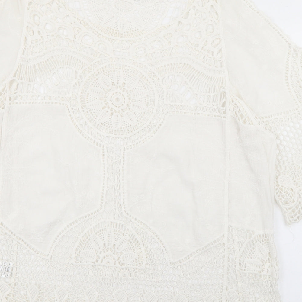 Quiz Womens White  Cotton Basic Blouse Size M Scoop Neck