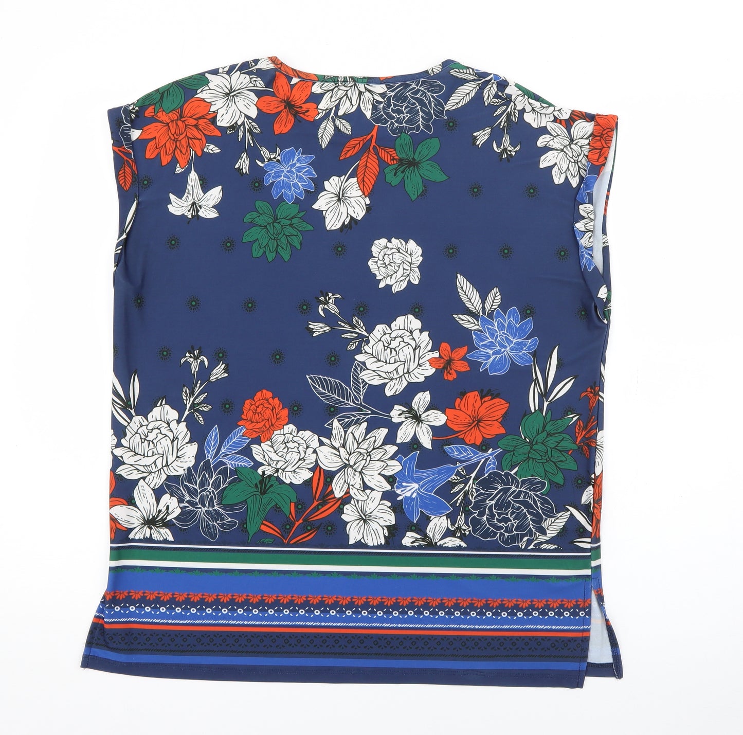 Papaya Womens Blue Floral Polyester Basic T-Shirt Size 12 Crew Neck