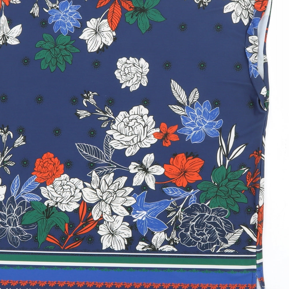 Papaya Womens Blue Floral Polyester Basic T-Shirt Size 12 Crew Neck