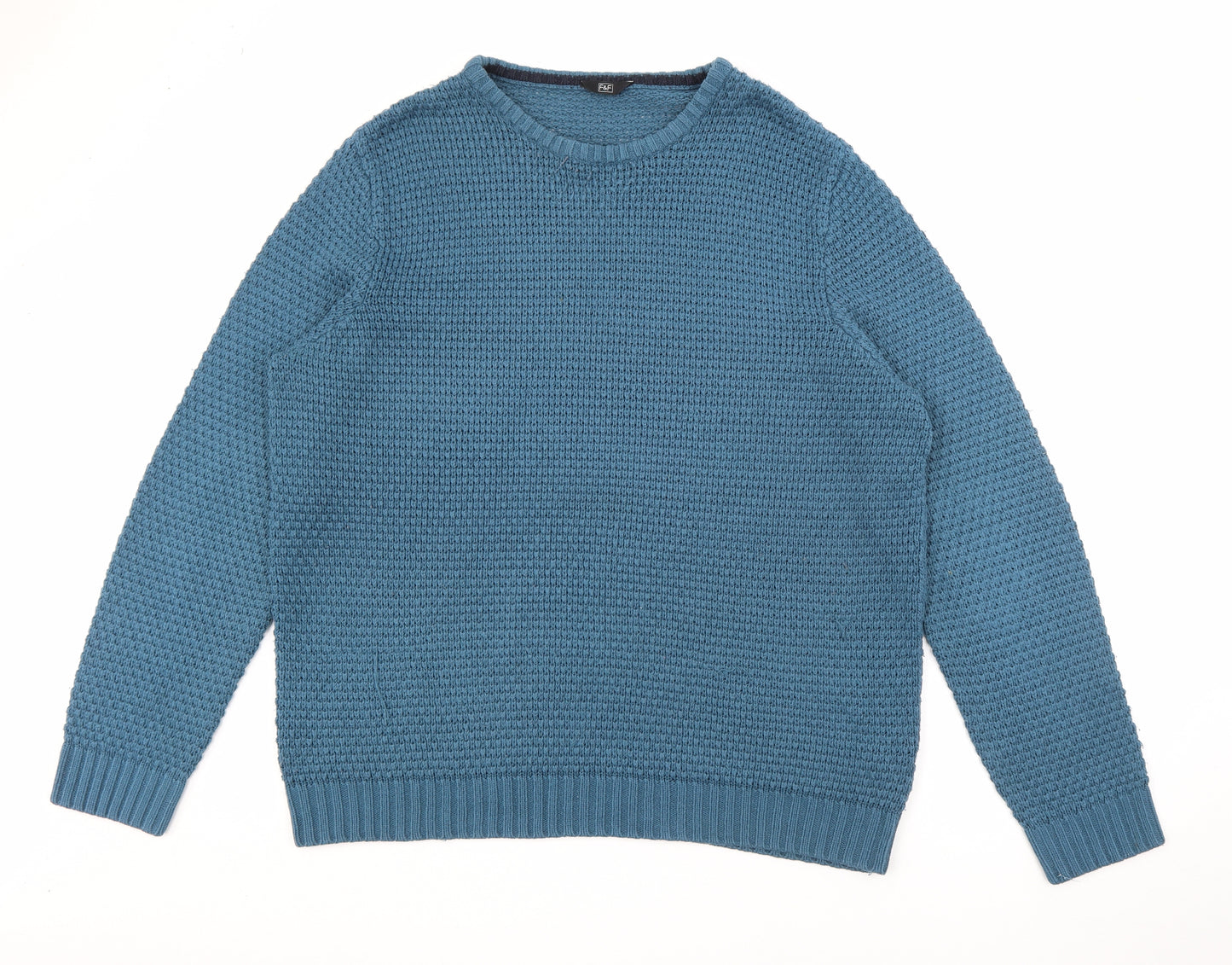 F&F Mens Blue Crew Neck  Acrylic Pullover Jumper Size 2XL