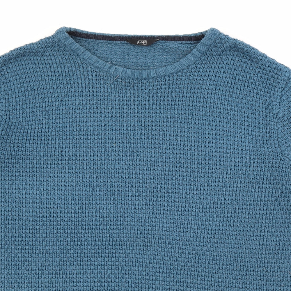 F&F Mens Blue Crew Neck  Acrylic Pullover Jumper Size 2XL
