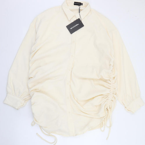 PRETTYLITTLETHING Womens Ivory  Polyester Shirt Dress  Size 14  Collared