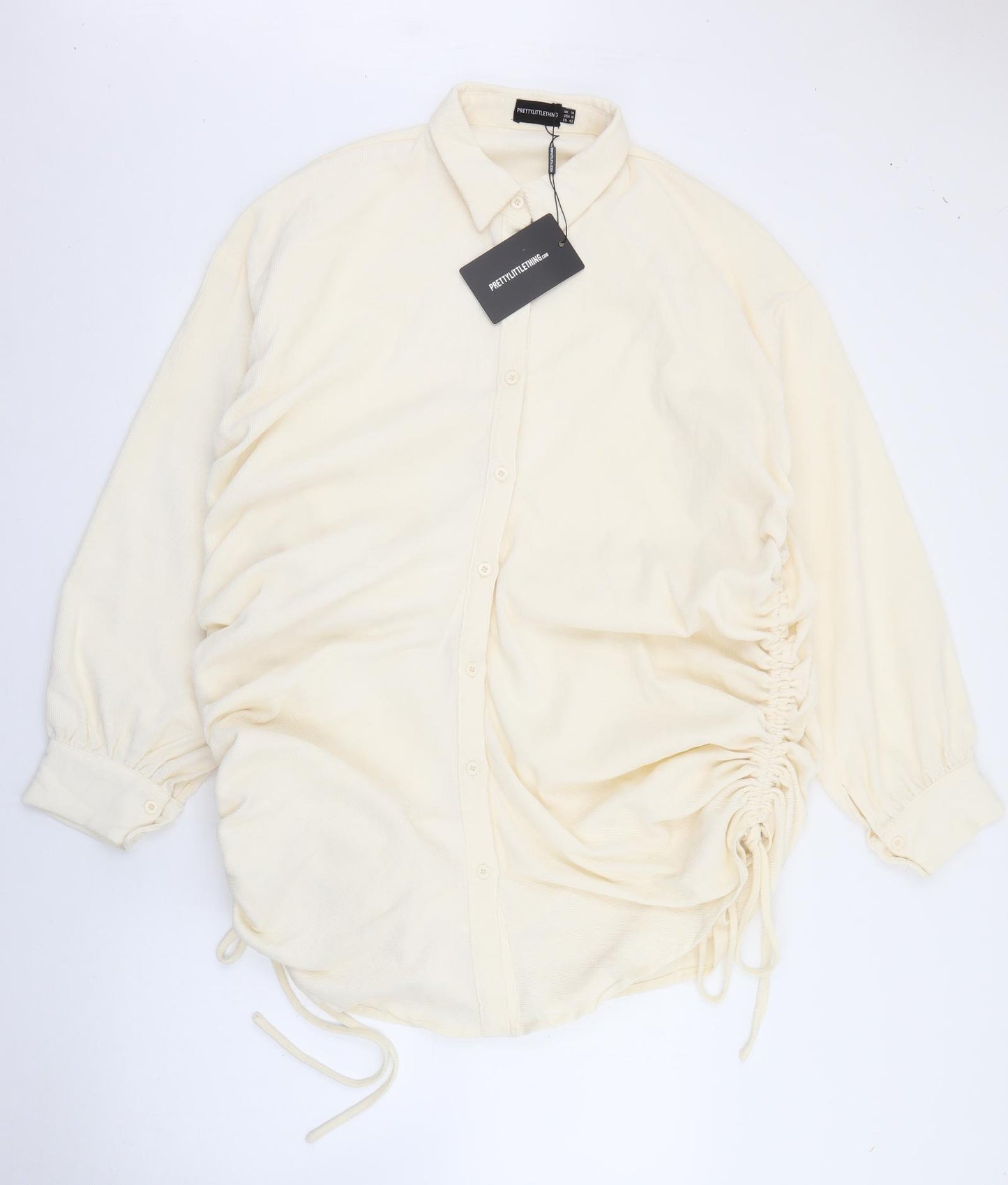 PRETTYLITTLETHING Womens Ivory  Polyester Shirt Dress  Size 14  Collared