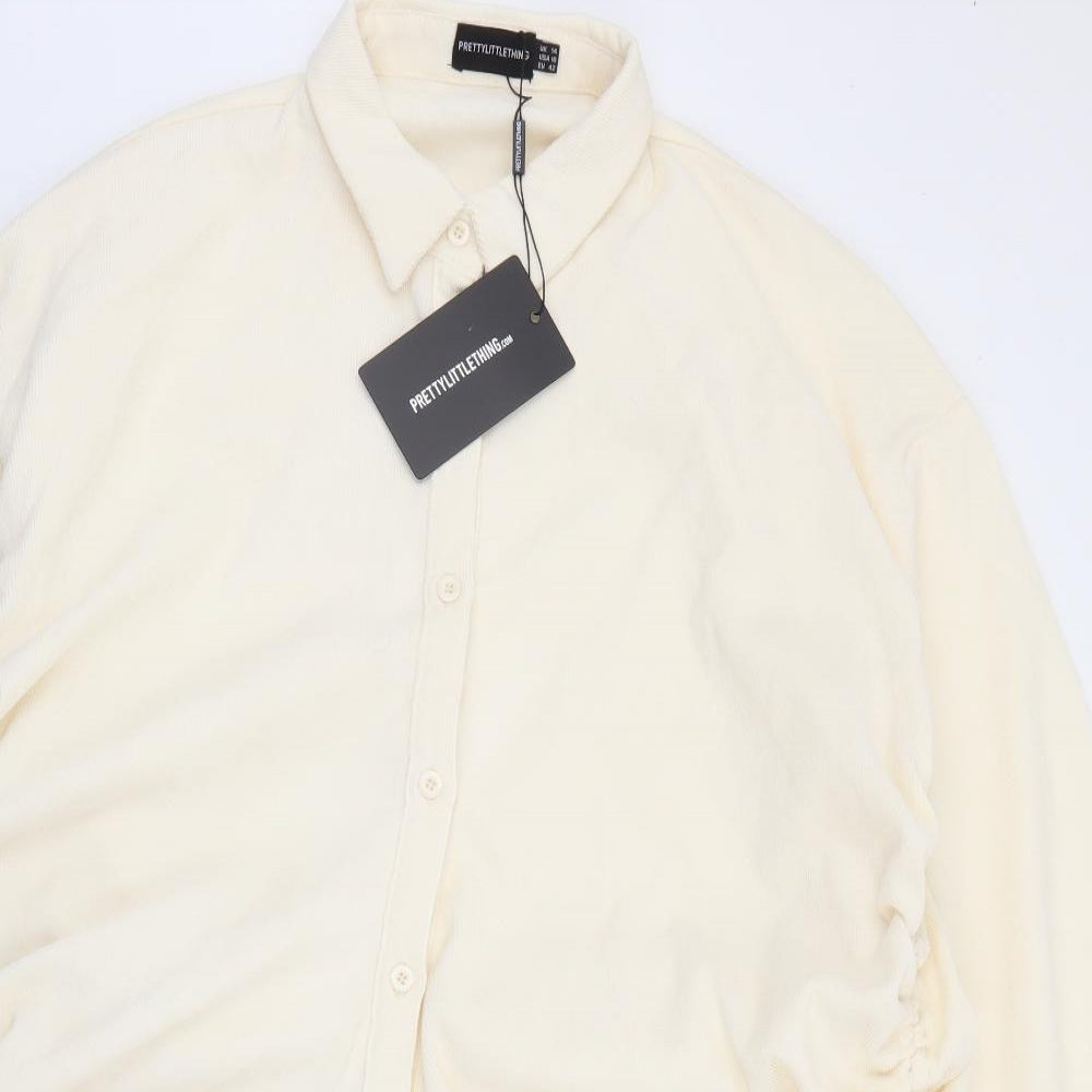 PRETTYLITTLETHING Womens Ivory  Polyester Shirt Dress  Size 14  Collared