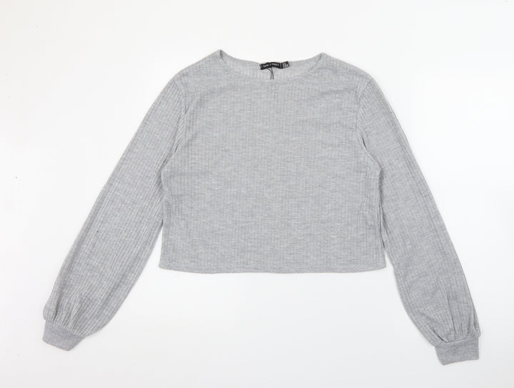 I SAW IT FIRST Womens Grey Round Neck Polyester Pullover Jumper Size 14