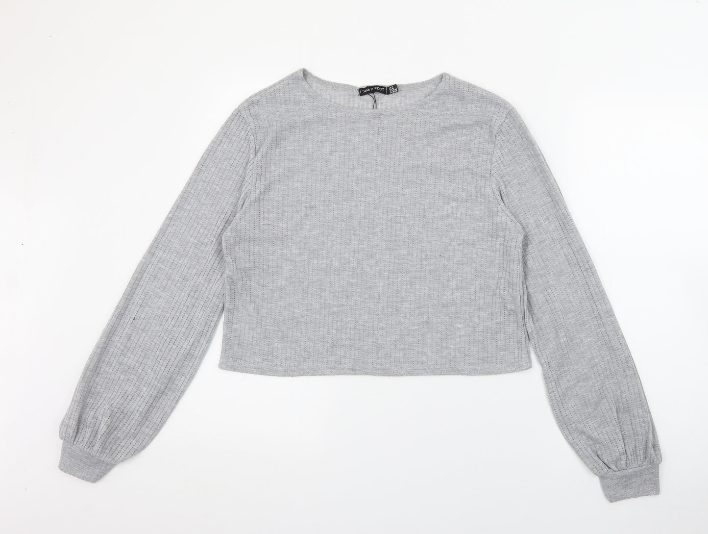 I SAW IT FIRST Womens Grey Round Neck  Polyester Pullover Jumper Size 14