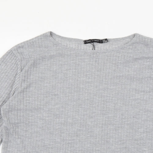 I SAW IT FIRST Womens Grey Round Neck  Polyester Pullover Jumper Size 14