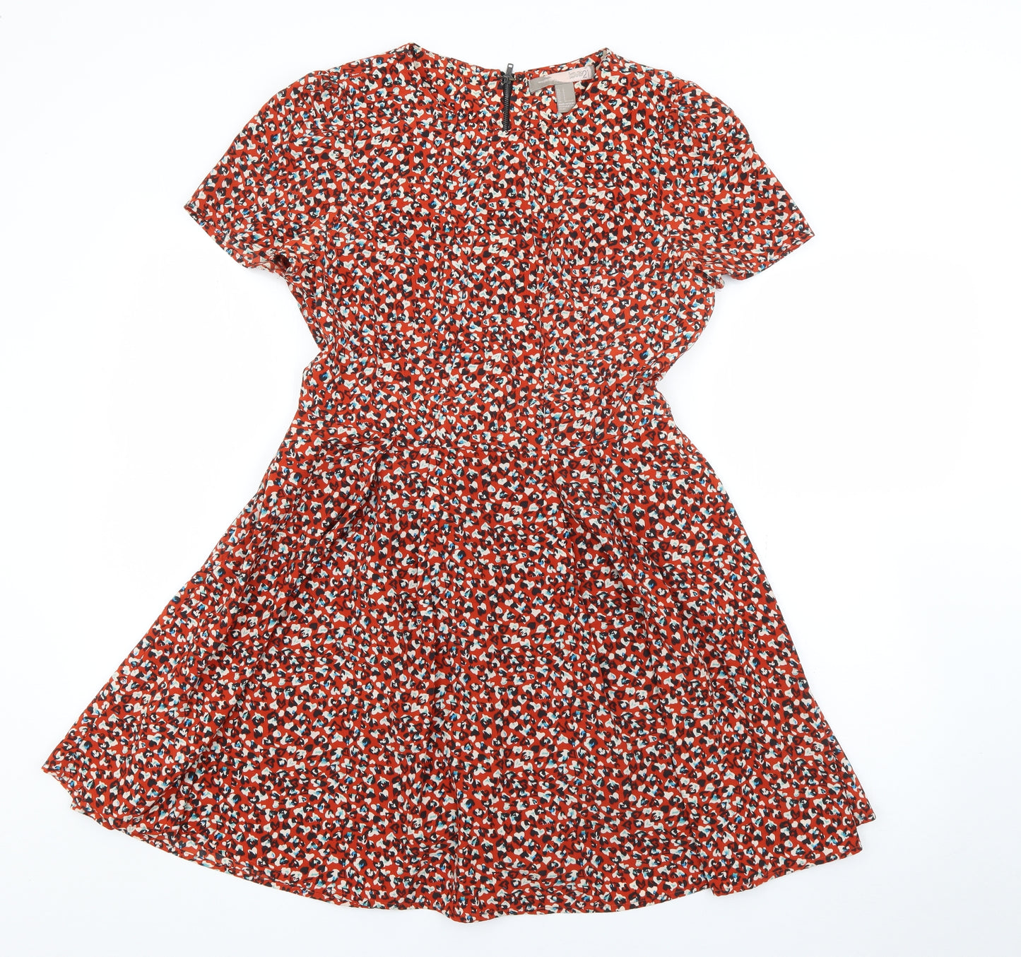 Love 21 Womens Red Geometric Polyester Fit & Flare  Size S  Round Neck Zip