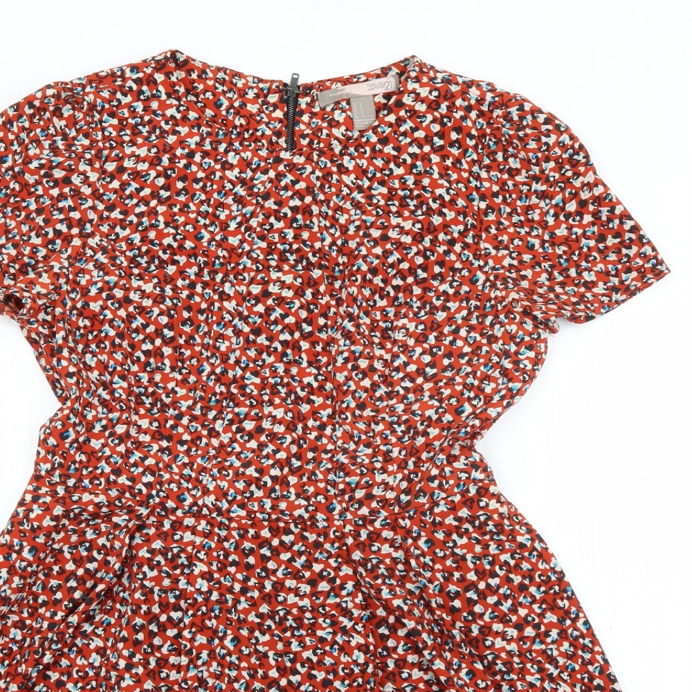 Love 21 Womens Red Geometric Polyester Fit & Flare  Size S  Round Neck Zip