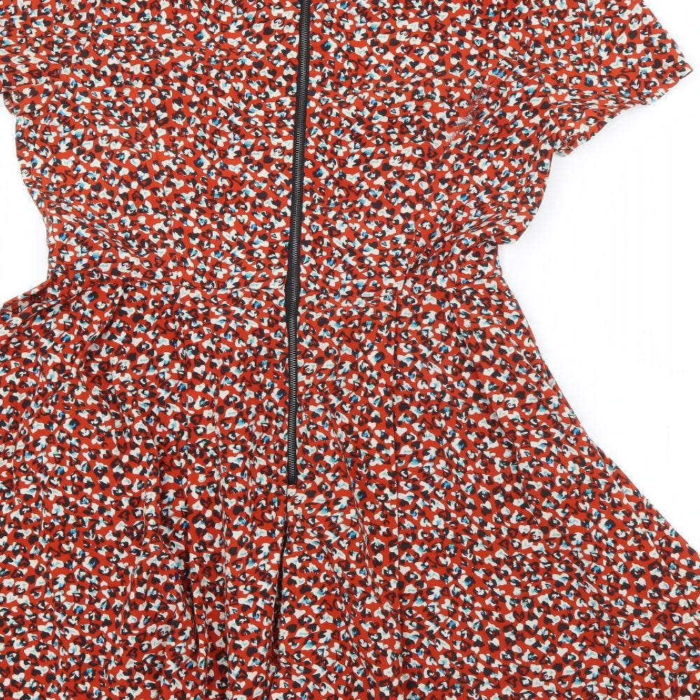 Love 21 Womens Red Geometric Polyester Fit & Flare  Size S  Round Neck Zip