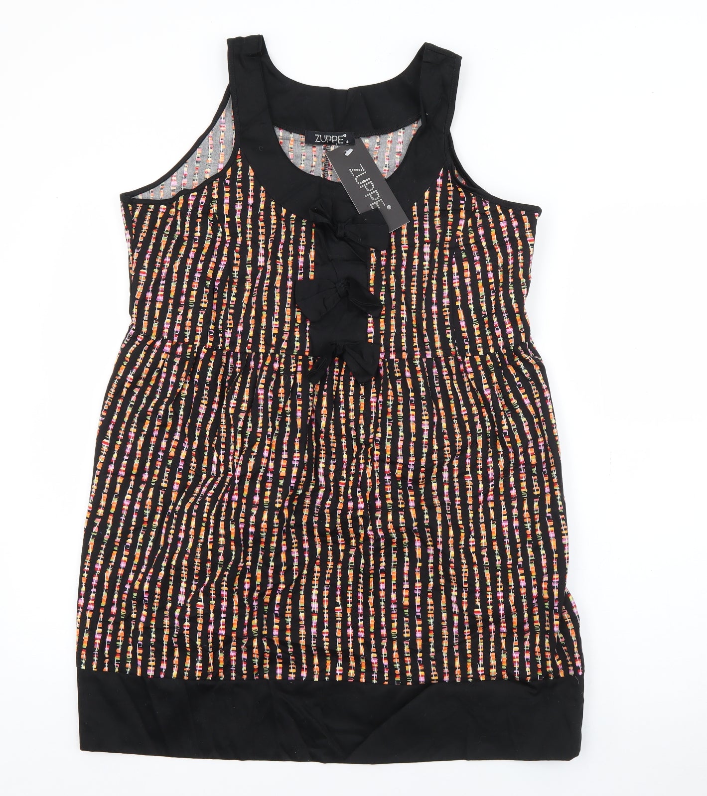 Zuppe Womens Black Geometric Cotton Fit & Flare  Size 4  Square Neck
