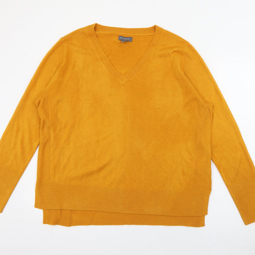 Primark Womens Yellow V-Neck  Acrylic Pullover Jumper Size L