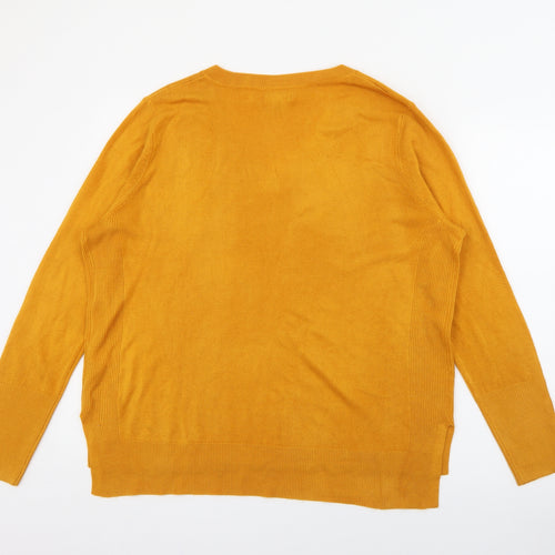 Primark Womens Yellow V-Neck  Acrylic Pullover Jumper Size L