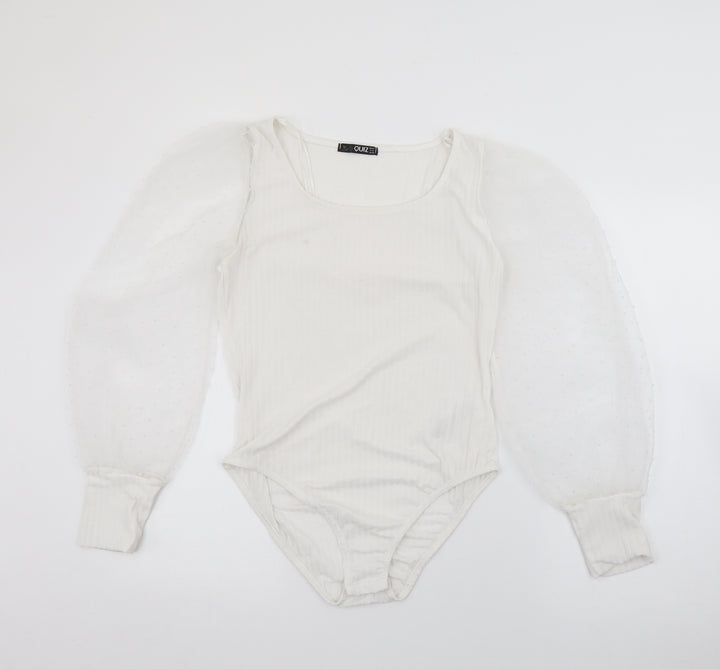 Quiz Womens White Square Neck Polyester Pullover Jumper Size 14