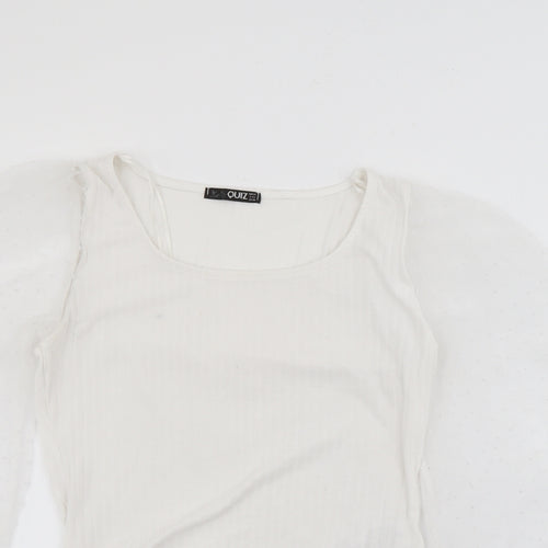 Quiz Womens White Square Neck  Polyester Pullover Jumper Size 14