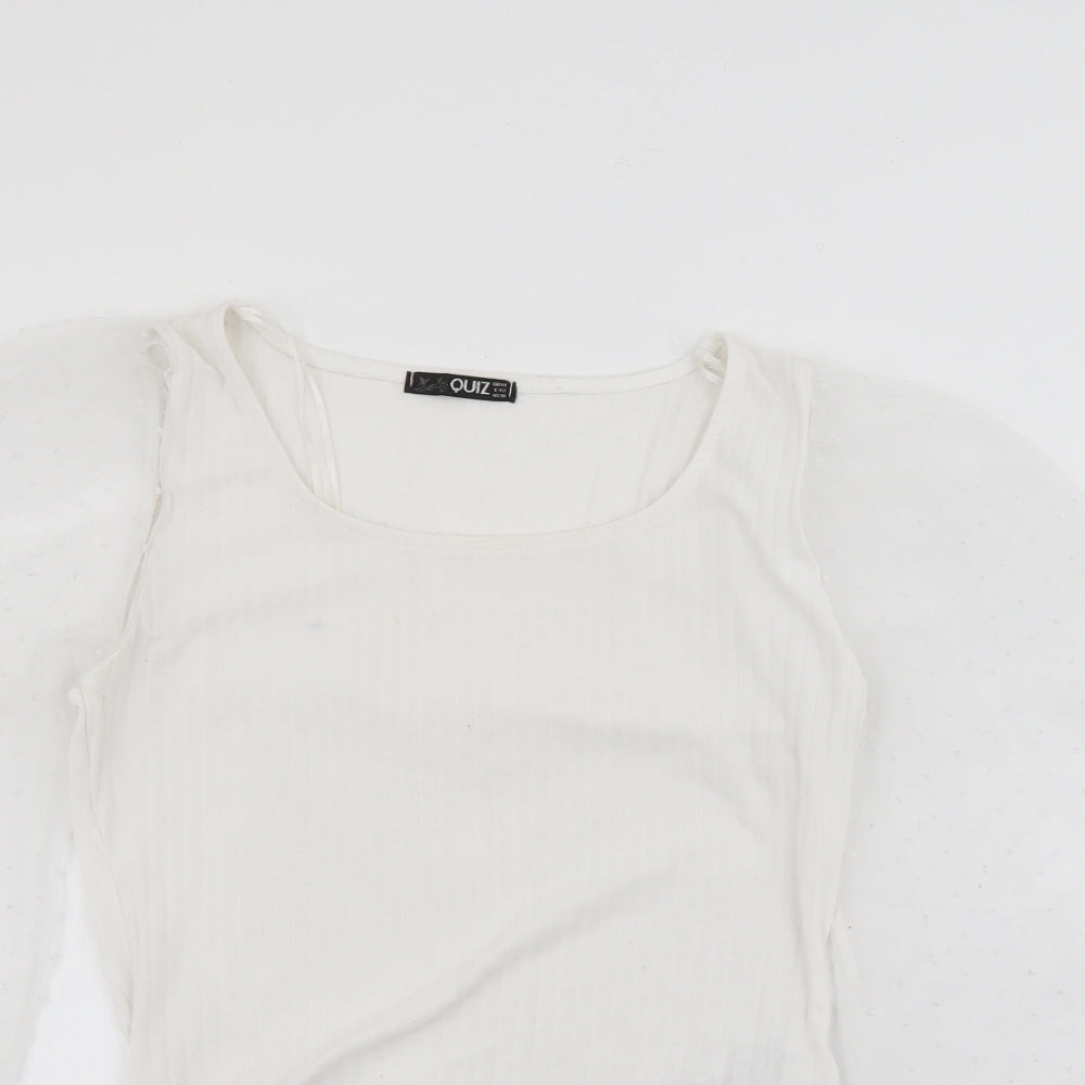 Quiz Womens White Square Neck  Polyester Pullover Jumper Size 14