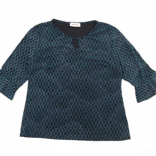 BASSINI Womens Blue Round Neck Geometric Nylon Pullover Jumper Size 16