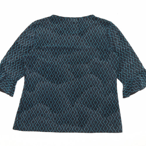 BASSINI Womens Blue Round Neck Geometric Nylon Pullover Jumper Size 16