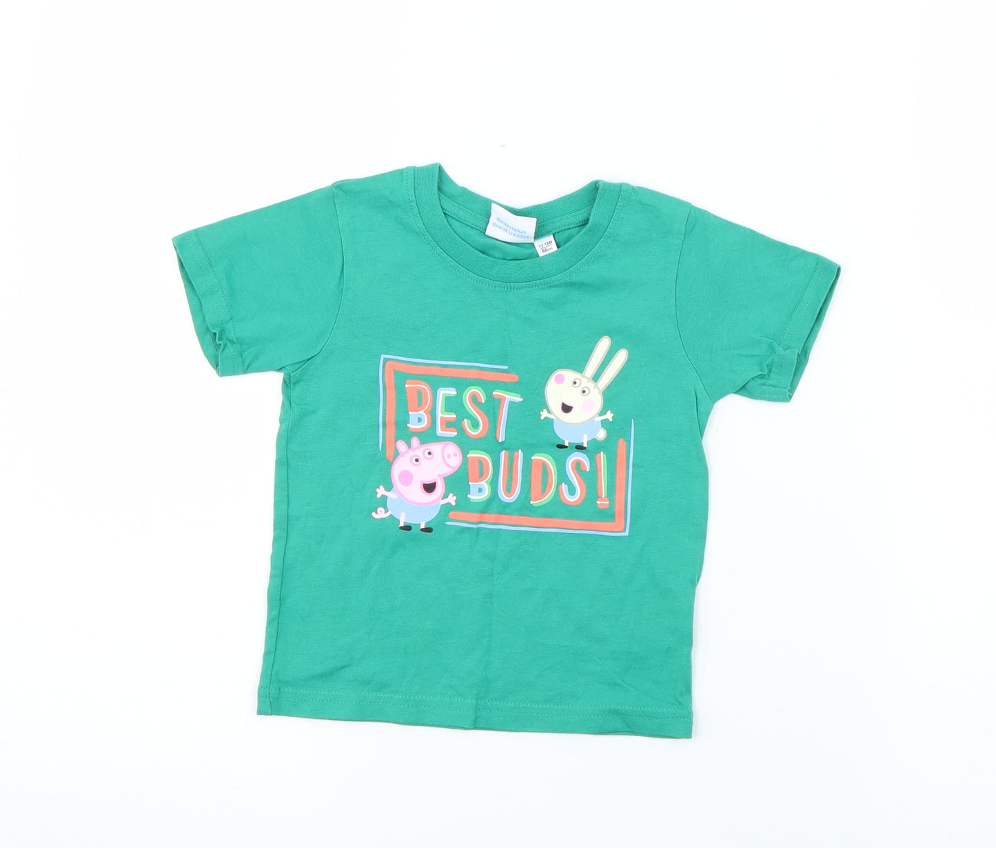 Primark Baby Green  Cotton Basic T-Shirt Size 12-18 Months Crew Neck  - Peppa Pig