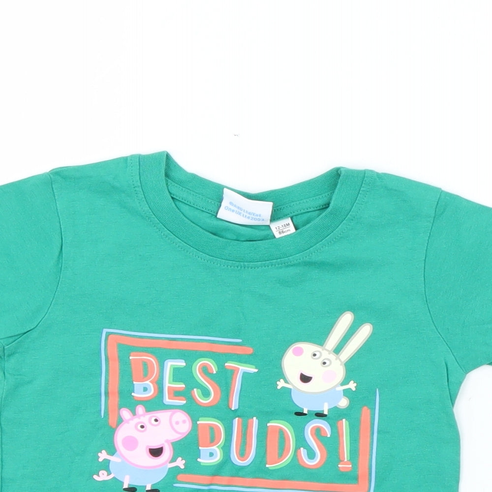 Primark Baby Green  Cotton Basic T-Shirt Size 12-18 Months Crew Neck  - Peppa Pig