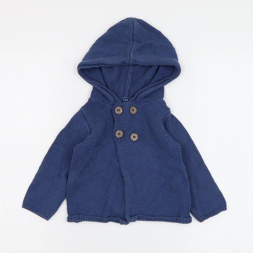BHS Girls Blue  Cotton Pullover Jumper Size 6-9 Months  Button