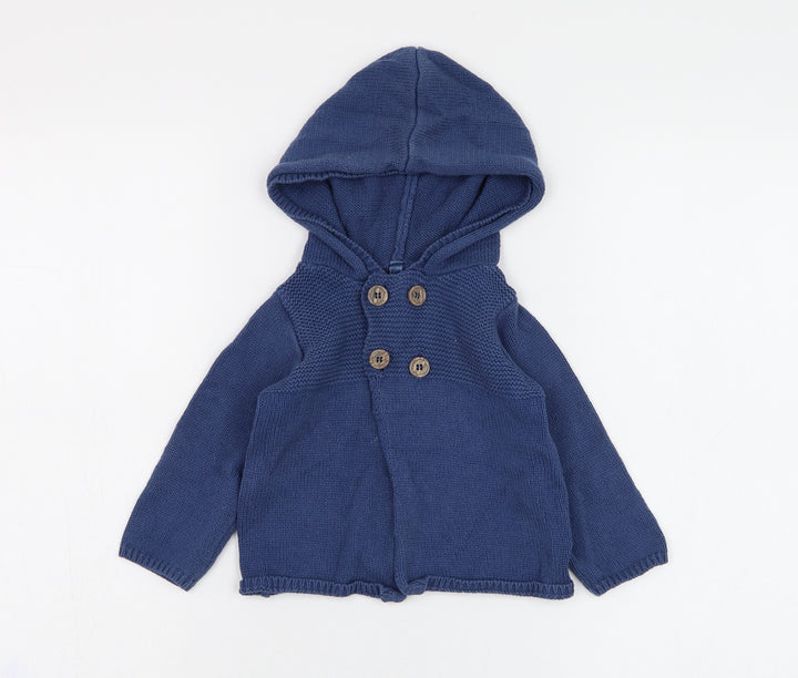 BHS Girls Blue  Cotton Pullover Jumper Size 6-9 Months  Button