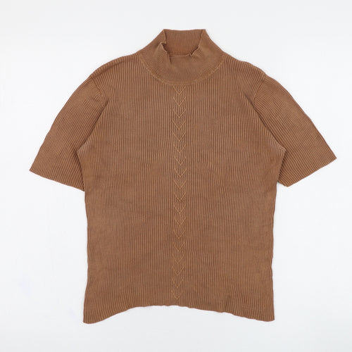 Country Casuals Womens Brown  Polyester Cropped T-Shirt Size M Mock Neck
