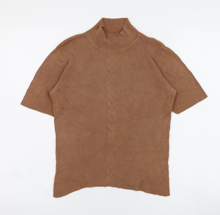 Country Casuals Womens Brown Polyester Cropped T-Shirt Size M Mock Neck