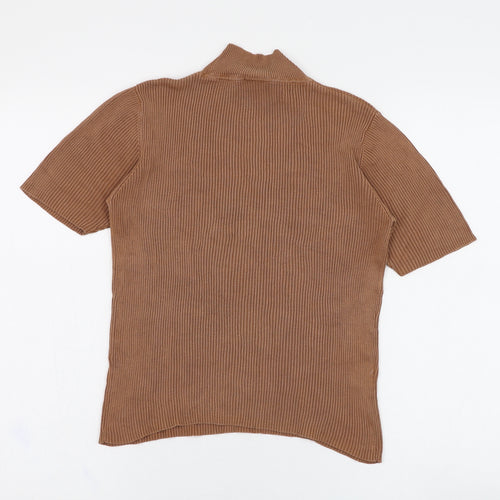 Country Casuals Womens Brown  Polyester Cropped T-Shirt Size M Mock Neck
