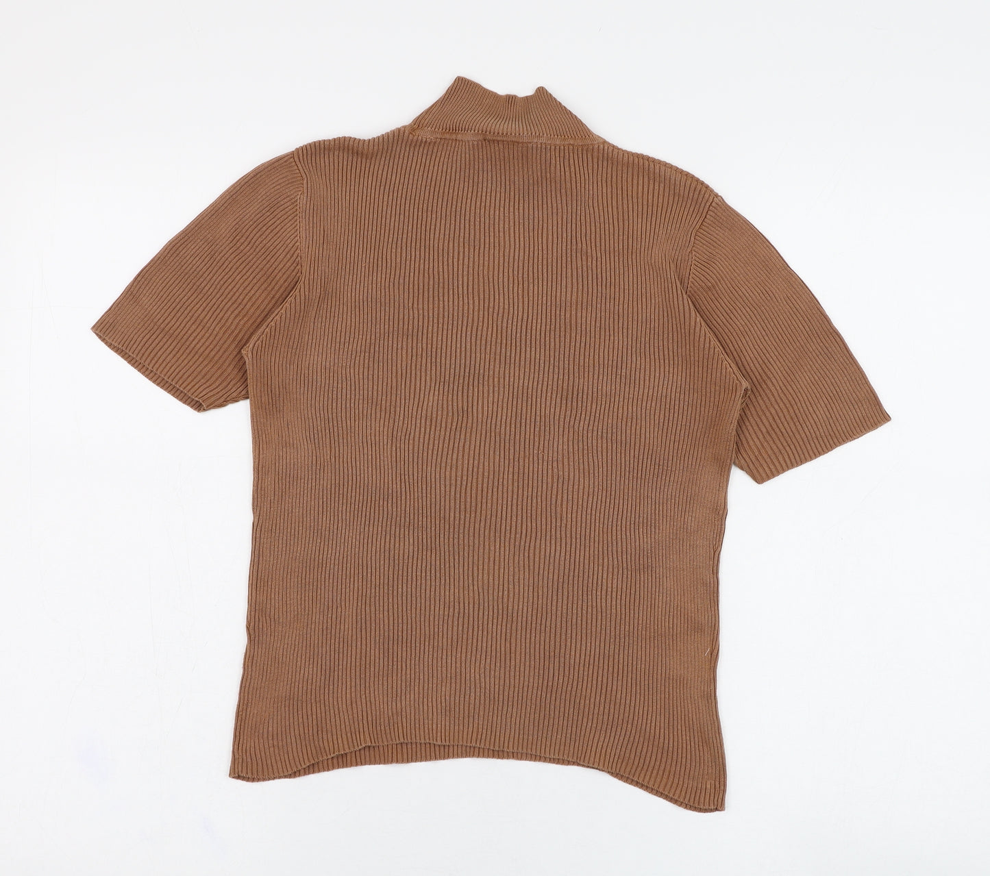 Country Casuals Womens Brown  Polyester Cropped T-Shirt Size M Mock Neck