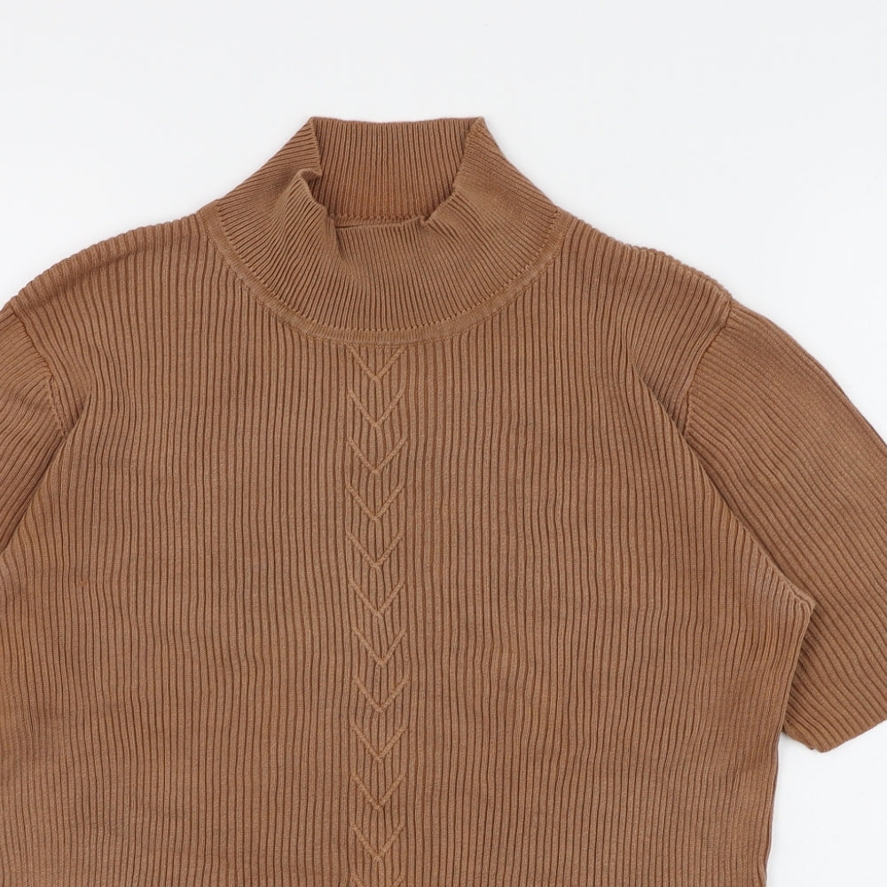 Country Casuals Womens Brown  Polyester Cropped T-Shirt Size M Mock Neck