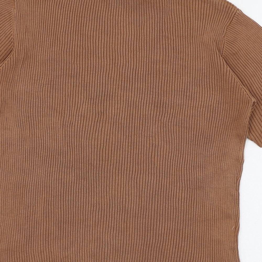 Country Casuals Womens Brown  Polyester Cropped T-Shirt Size M Mock Neck