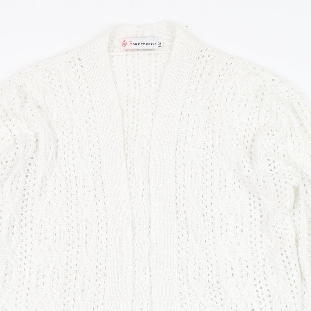 Beaumonde Womens Ivory Square Neck  Polyester Cardigan Jumper Size S