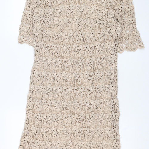 Laura Clément Womens Brown  Cotton Shift  Size 8  Round Neck Zip