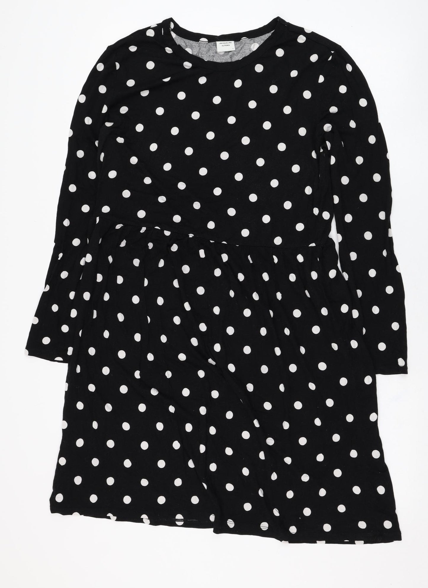 Jaqueline de Yong Womens Black Polka Dot Viscose Skater Dress  Size L  Round Neck Pullover