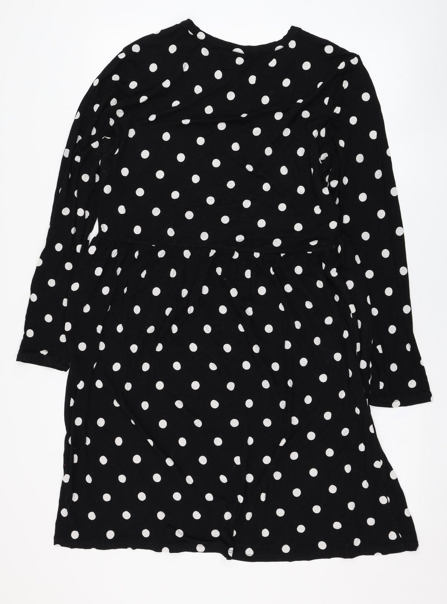 Jaqueline de Yong Womens Black Polka Dot Viscose Skater Dress  Size L  Round Neck Pullover