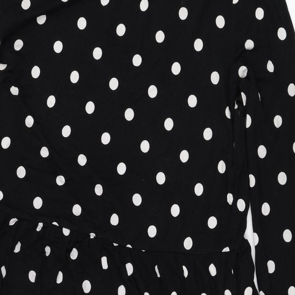 Jaqueline de Yong Womens Black Polka Dot Viscose Skater Dress  Size L  Round Neck Pullover