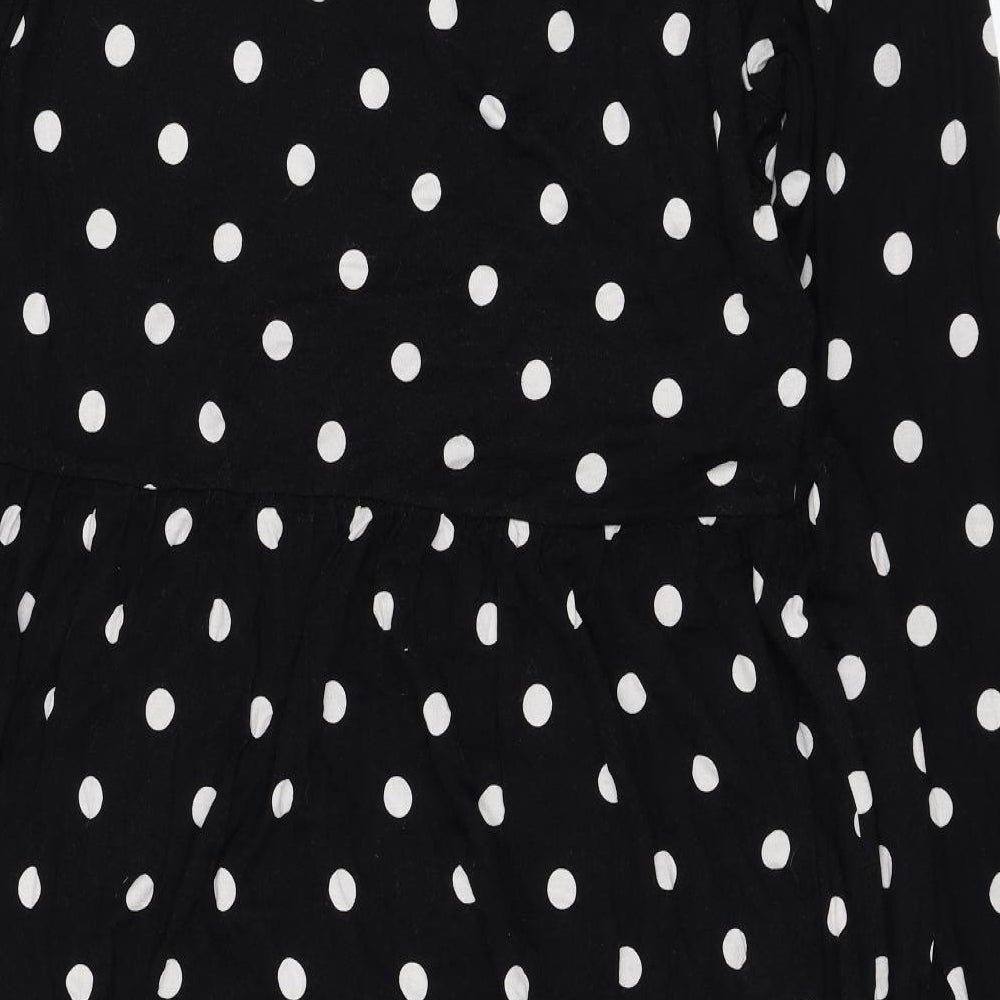 Jaqueline de Yong Womens Black Polka Dot Viscose Skater Dress  Size L  Round Neck Pullover