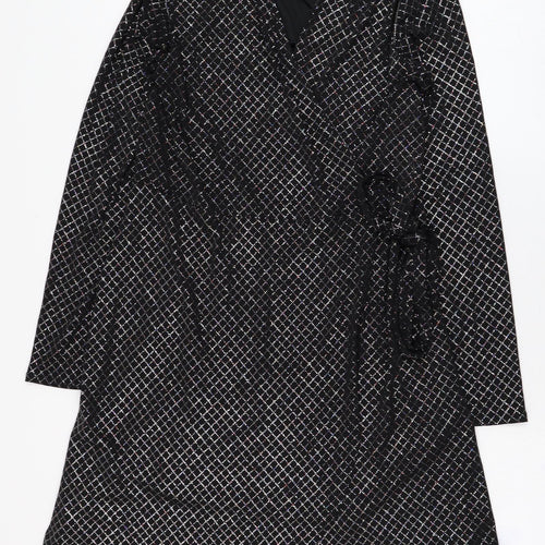 Red Herring Womens Black Check Polyester Wrap Dress  Size 10  V-Neck Tie