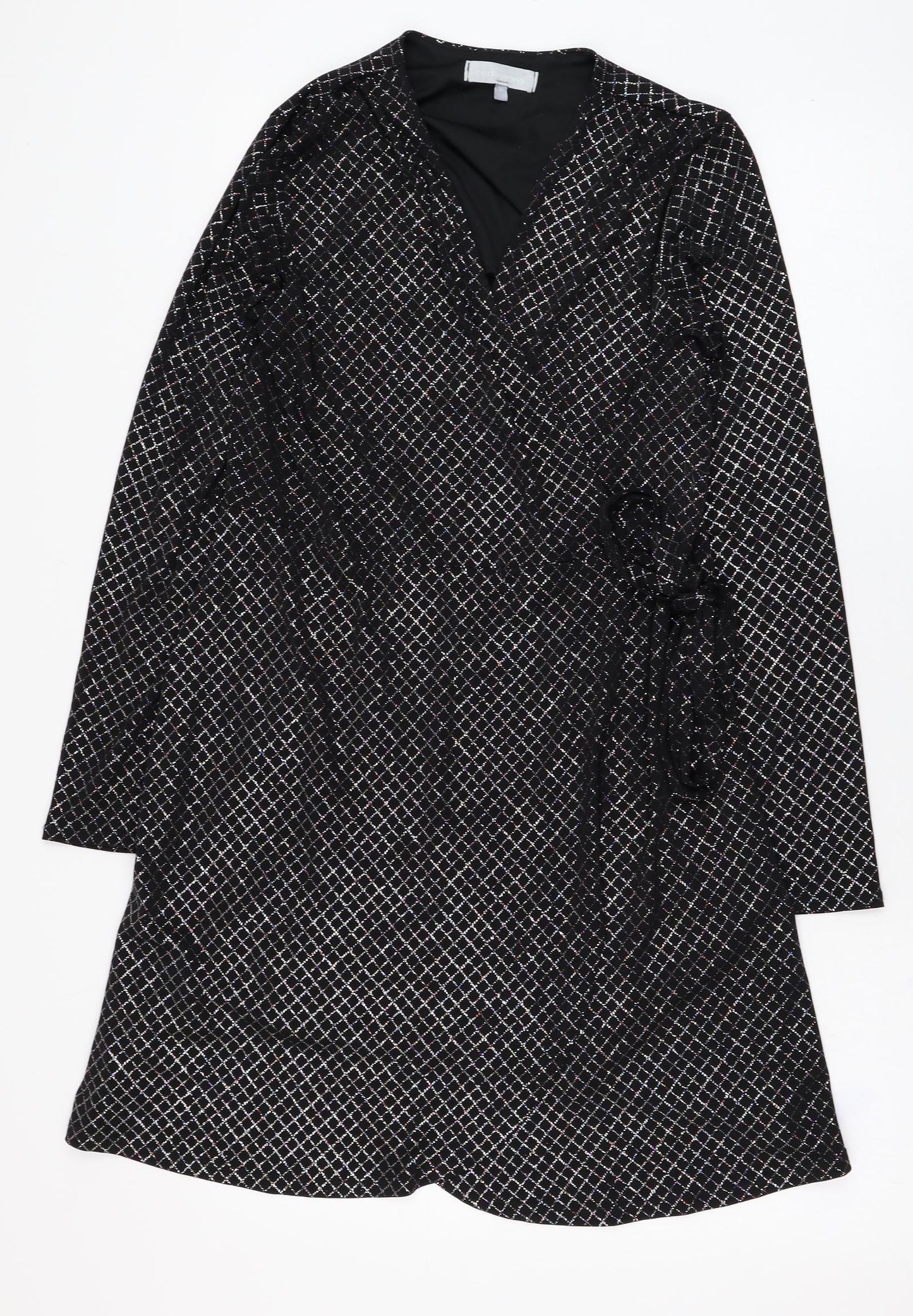 Red Herring Womens Black Check Polyester Wrap Dress  Size 10  V-Neck Tie
