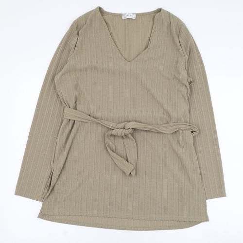 Papaya Womens Brown V-Neck  Polyester Pullover Jumper Size 16