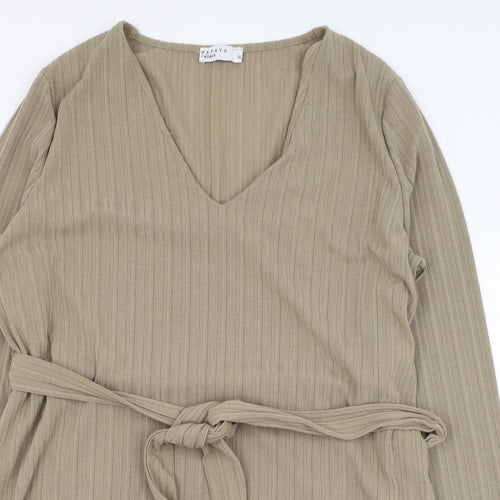 Papaya Womens Brown V-Neck  Polyester Pullover Jumper Size 16