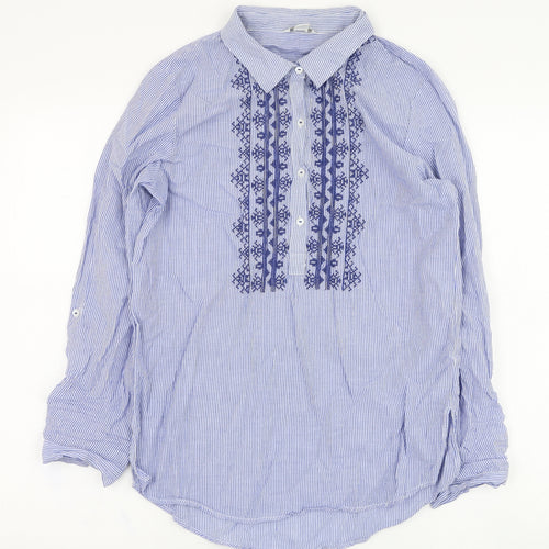 Monsoon Womens Blue Striped Cotton Basic Blouse Size 8 Collared