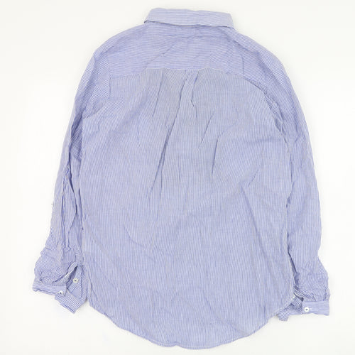 Monsoon Womens Blue Striped Cotton Basic Blouse Size 8 Collared