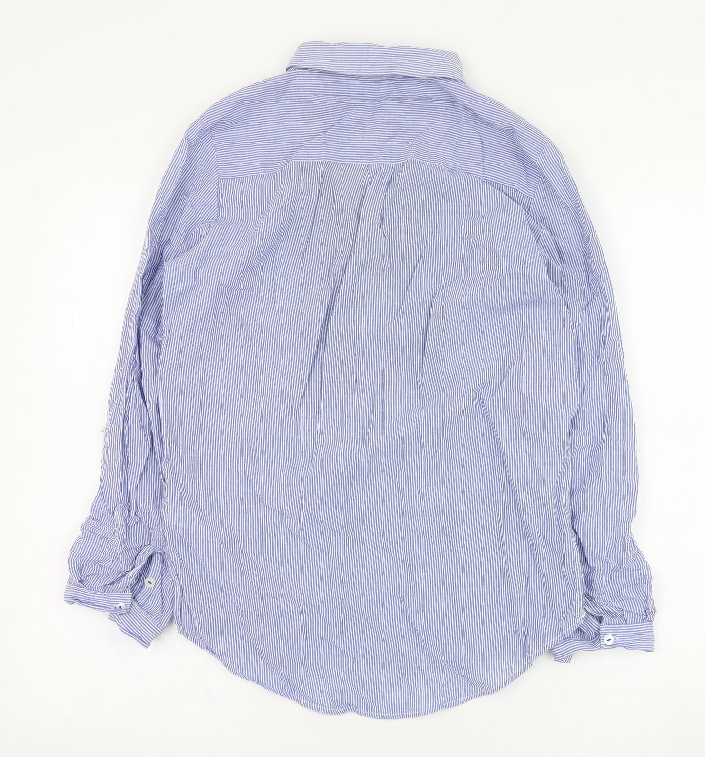 Monsoon Womens Blue Striped Cotton Basic Blouse Size 8 Collared