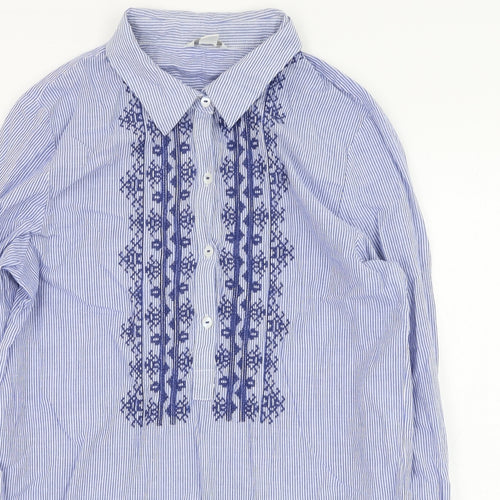 Monsoon Womens Blue Striped Cotton Basic Blouse Size 8 Collared