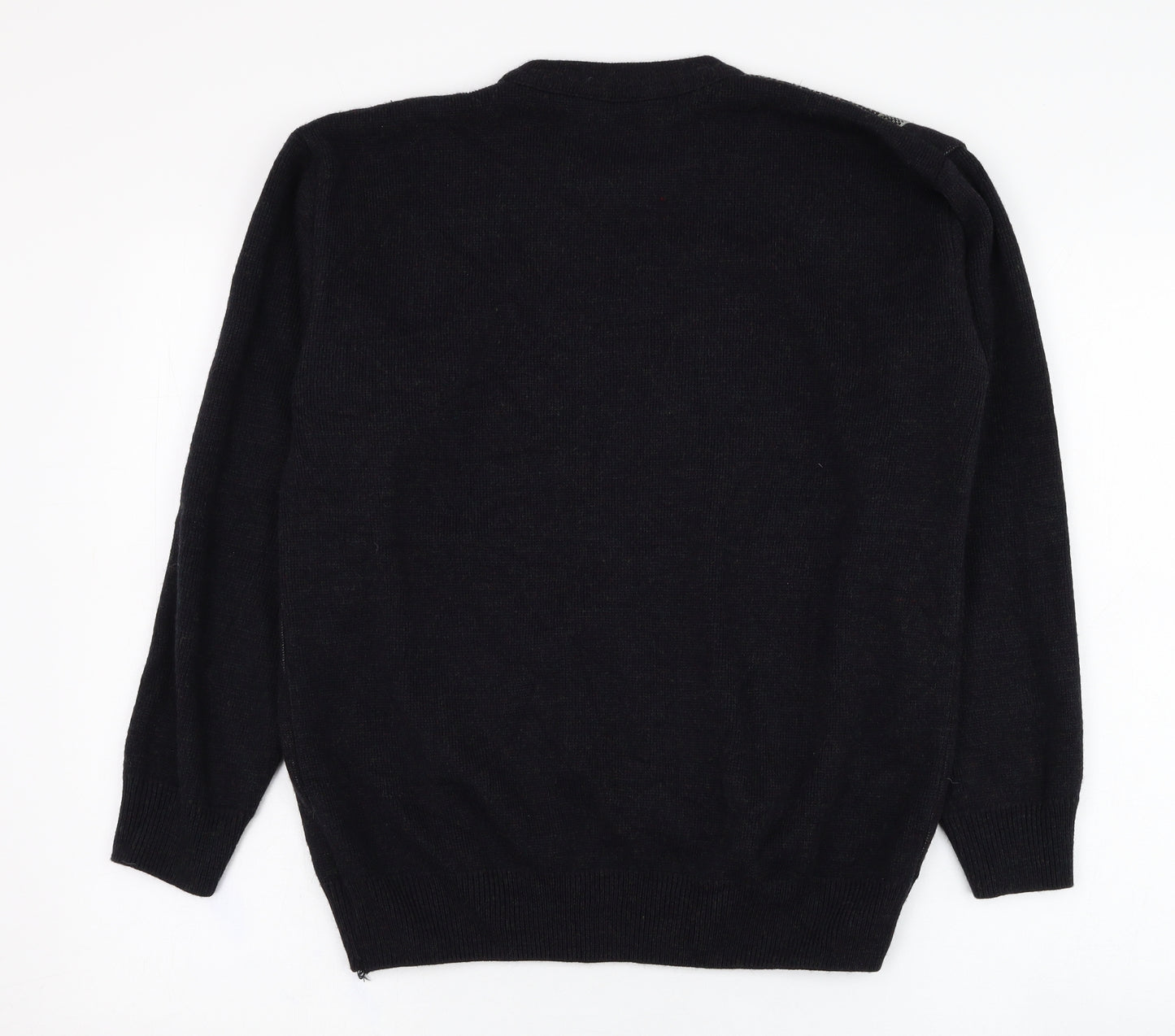 High Profile Mens Black Round Neck Check Acrylic Pullover Jumper Size S