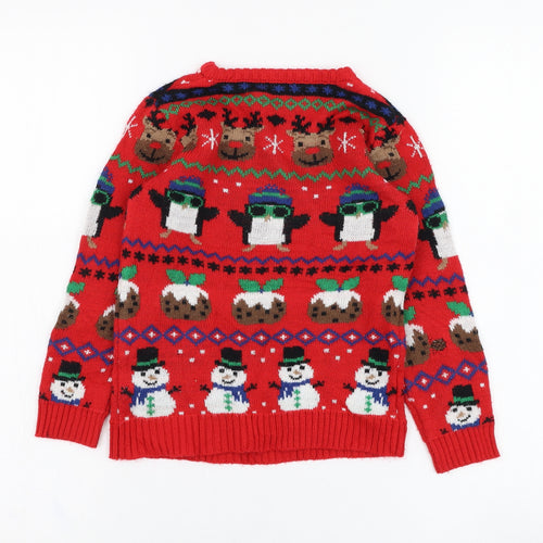 Nutmeg Boys Red Round Neck Fair Isle Acrylic Pullover Jumper Size 4-5 Years  Pullover - Christmas