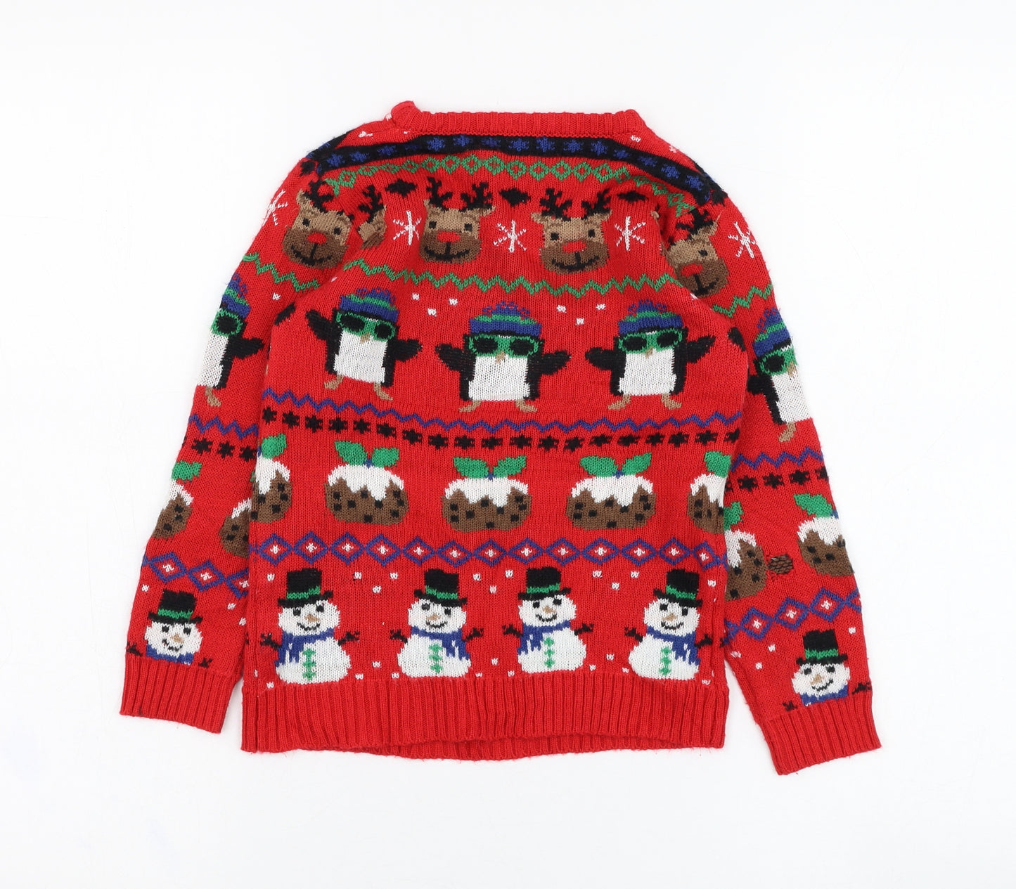 Nutmeg Boys Red Round Neck Fair Isle Acrylic Pullover Jumper Size 4-5 Years  Pullover - Christmas