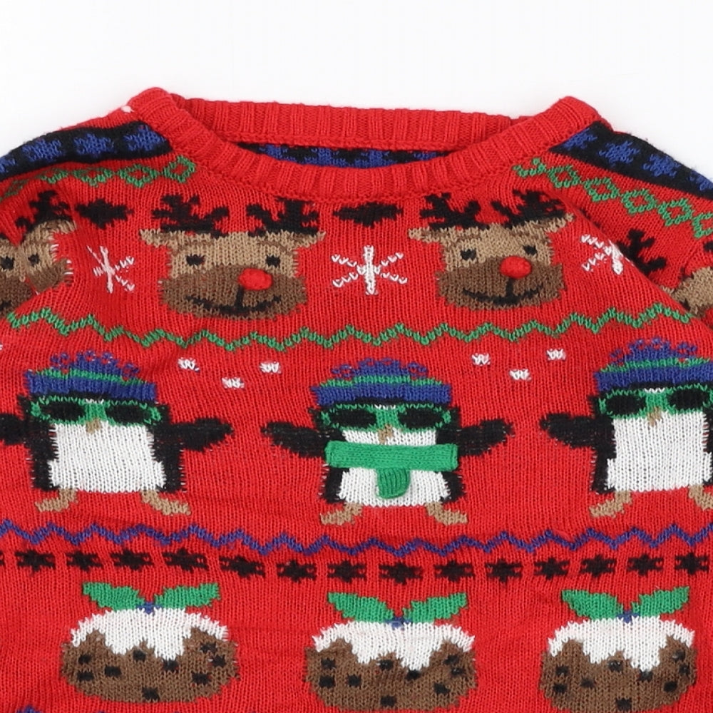 Nutmeg Boys Red Round Neck Fair Isle Acrylic Pullover Jumper Size 4-5 Years  Pullover - Christmas